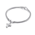 Double-strand stainless steel bracelet in silver finish with a religious cross pendant - Textured Cross(KB130336-Z)