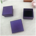 Square purple jewelry box with linen texture and black velvet interior for rings and studs - Deep purple