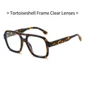 Square tortoise shell sunglasses with double bridge frame and clear white lenses - Demi Frame Clear Lens