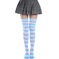 Chaussettes montantes à rayures bleu et blanc style japonais pour cosplay femme - L (Taille unique) / Rayures Larges Bleues et Blanches
