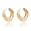 Golden multi-layer hoop earrings in minimalist geometric design for a modern fashion look - Triple Line Hollow Earrings (MS-069) / Gold
