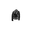 Detalle de broche de chaqueta motera en esmalte negro con bordes metálicos plateados - Chaqueta de Moto Negra