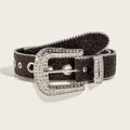 Funkelnder Strassgürtel mit Silberschnalle für Damen Western Mode Accessoire - 3,8 cm Breite S-Größe (103 cm) / Schwarz