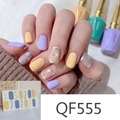 Detailed macro view of QF555 matte floral nail stickers in purple and yellow daisy patterns - QF555