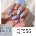 Detail of QF556 matte light blue nail stickers featuring elegant white tulip patterns - QF556