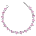 Macro view of silver-tone bracelet featuring pink heart zircons and micro-pave stones - Silver Pink Zirconia