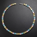 Detail showing multi-color zircon tennis necklace with silver base on dark background - 425mm*8mm / Silver Base Multicolor Zirconia Necklace