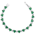 Macro view of silver plated bracelet with green heart zirconia and sparkling crystal stones - Platinum Green Zirconia