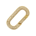 Close-up of gold-plated oval lobster clasp with sparkling pavé cubic zirconia inlay - Golden Rectangular
