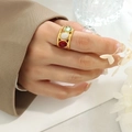 Retro gold titanium steel ring with green, white, and red oval glass beads - US 7 / Green White Red - Fixed Open