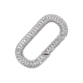 Silver oval jewelry clasp with sparkling zircon pavé setting on a clean white background - White Gold Large Oval