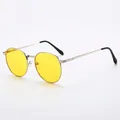 Vintage oval silver metal sunglasses with transparent yellow lenses and spring hinges - Silver Frame Yellow Lens