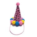 Pink dog birthday party hat with colorful pom-poms and stars for pets - Triangle Ball Hat / Pink