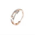 Elegant rose gold double-layered heart ring with sparkling crystal pave setting - Double Heart Rhinestone / Rose Gold-J55