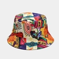 Detailed view of colorful graffiti pattern and printed text on the sun hat fabric - One Size / 3# Graffiti Street Art