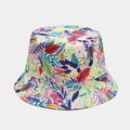 Détail de l'imprimé feuilles tropicales sur un chapeau bob réversible pour l'extérieur - Impression de Feuilles Tropicales Colorées (11#色)