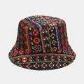 Vue détaillée du chapeau bob réversible avec motifs géométriques tribaux colorés - Motif Géométrique Ethnique Vintage (8#色)