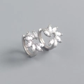 Macro shot of S925 silver flower hoop earrings with marquise-cut marquise cubic zirconia - White Gold