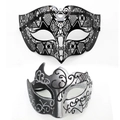 Masquerade masks in black filigree metal with rhinestones and black silver glitter styles - Flat Head Bull Horn - Iron Silver Set