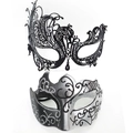 Elegant black swan laser-cut metal mask and silver glitter masquerade mask set - Bull Horn Phoenix - Iron Silver Set