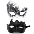 Masquerade ball eye masks with elegant black filigree metal and glitter swirl patterns - Bull Horn Phoenix - Silver Glitter Black Set