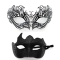 Set of two black masquerade masks featuring metal filigree butterfly and glitter patterns - Flame Head Bull Horn - Iron Black Set