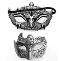 Elegant black metal filigree mask with rhinestones and black-silver glitter masquerade mask - Bull Horn Arrow - Iron Silver Set