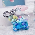 Portachiavi a stella con sabbie mobili liquide, perline colorate e glitter bluastri - Stile Corda Scintillante / Blu