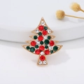 Detailed close-up of a sparkling Christmas tree brooch with colorful rhinestones and gold base - Style 34 (3.4*2.9cm)