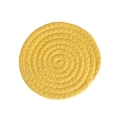 Top-down view of a bright yellow round woven cotton rope coaster with spiral texture - Goose Yellow