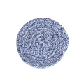 Close-up of a blue and white round woven cotton coaster with detailed spiral texture - Navy Blue Mixed With Color