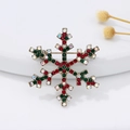 Golden snowflake Christmas brooch with red, green and aurora crystals for festive outfit - Red Green Snowflake