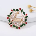 Christmas hollow reindeer brooch with red and green enamel and small rhinestone - Wreath Reindeer