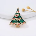 Detail of green enamel Christmas tree brooch with colorful rhinestones on a white plate - Christmas Tree with Colorful Stones