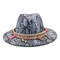 Sombrero fedora de lana azul con estampado de serpiente y detalles bohemios - Azul