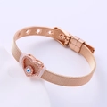 Pulsera de malla milanesa oro rosa con dije de corazón de ojo turco y circonitas brillantes - Oro rosa