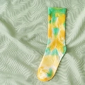 Mid-calf tie-dye cotton socks in yellow and green gradient with ribbed knit texture - Yellow & Green