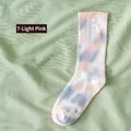 Streetwear tie-dye crew socks in light pink and blue gradient soft cotton rib knit - Light Pink