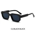 Retro thick square sunglasses in glossy black frame with dark grey polarized lenses - Black Frame Black Grey Lens