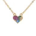 Star Moon Heart Pendant Necklace with multi-color stones on a gold link chain - Sweet Heart Style / Style 2-Gold