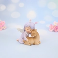 Cute angel girl with purple hair hugging a sleeping deer, resin cake topper decor - Purple Annie Warmth (Hugging Deer)