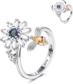 Detail of spinning daisy ring with bee, engraved I love you forever for anxiety relief - Adjustable Open / Rotating Daisy (Engraved)