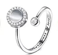 Adjustable silver spinner ring with sparkling zircon and The harvest of love engraving - Adjustable Open / Rotating Opal Style (Engraved)