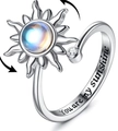 Detail of adjustable sunflower spinning ring with You are my sunshine engraving - Adjustable Open / Rotating Moonstone Style (Engraved)