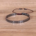 Handmade woven hematite arrow bracelet with adjustable braided cord for men in punk style - Dark Grey Arrow / Black