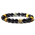 Macro shot of 8mm hematite obsidian and tiger eye beads showing detailed textures and colors - Yellow Tiger Eye Lava Rock Style (Style-02)