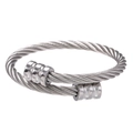Detailed close-up of a silver-tone twisted cable bracelet with grooved metal cylinder ends - ZJ3014-Matte Black
