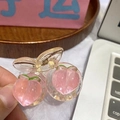 Pinza para el pelo en forma de melocotón rosa translúcido con hojas verdes 3D - Pinza pequeña de melocotón