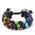 Bracciale chakra a tre strati con perle di pietra lavica nera e sette gemme colorate - Bracciale 8mm a 3 File 7 Chakra Stile 2