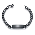 Polished black stainless steel men's ID bracelet with rectangular plate for engraving - 1:1 NK Chain / Black